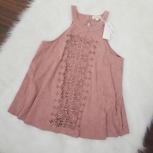 Taylor & Sage | NWT Suede Mauve Laser Cut Tank